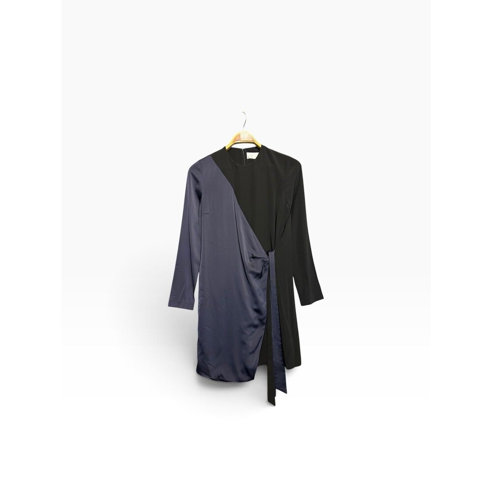 Victoria Beckham Dress Size 8 Black Navy Colorblock Tie Waist Long Sleeve